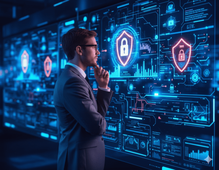 Data security specialist monitoring encryption, access controls and information protection