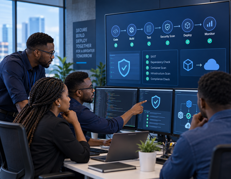 Application security and DevSecOps team reviewing a secure software delivery pipeline