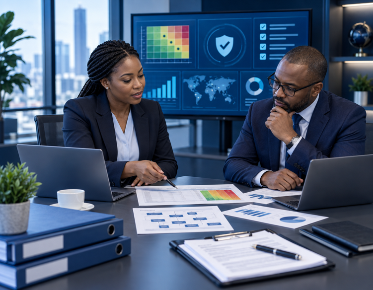 Governance, risk, and compliance advisors reviewing controls, evidence, and audit readiness