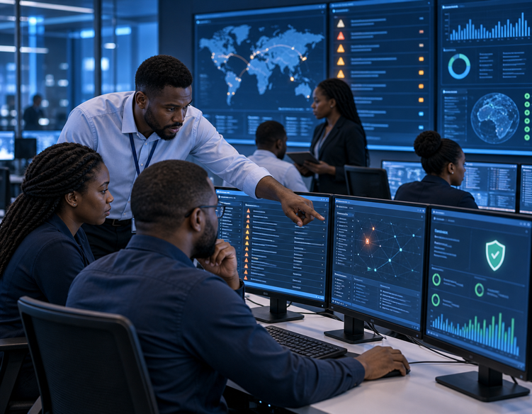 Security operations team continuously monitoring, investigating, and responding to threats